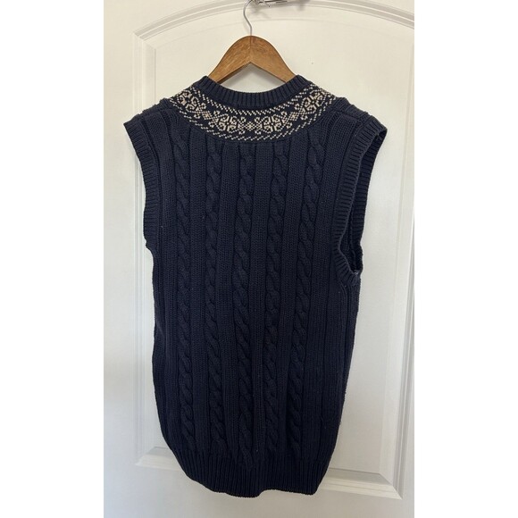 Outback Red Sweater Vest Large Cable Knit 100% Cotton Navy Preppy Academia VTG - Picture 3 of 8